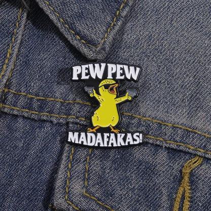 Pew Pew Madafakas Yellow Chick Enamel Pin – Cool Cartoon Brooch for Clothes, Backpacks & Lapels