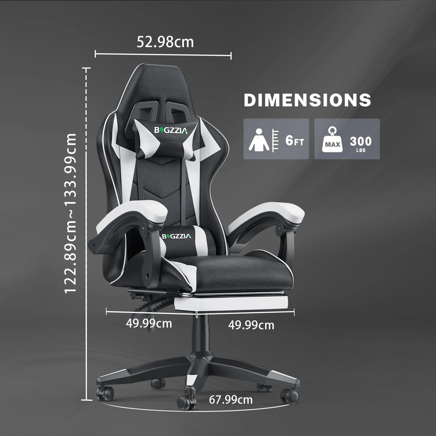 Gaming Chair with Footrest – Ergonomic Gamer Chair with Lumbar Cushion, Headrest, and Height Adjustable for Computer