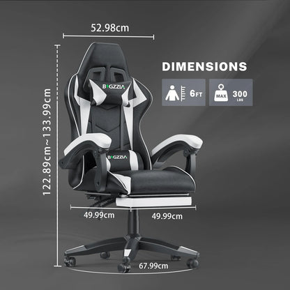 Gaming Chair with Footrest – Ergonomic Gamer Chair with Lumbar Cushion, Headrest, and Height Adjustable for Computer
