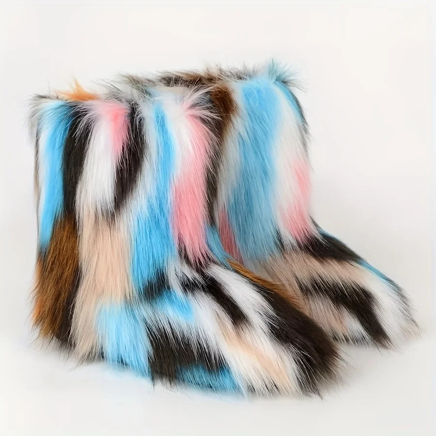 Y2K Women’s Fluffy Mid-Calf Snow Boots – Warm Cotton Winter Fashion Shoes