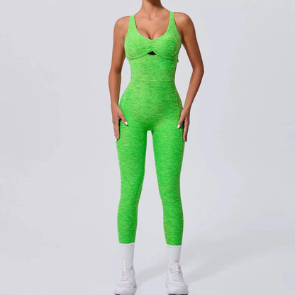 Women’s Black Sporty Jumpsuit – 2025 Workout Yoga Gym Set with Push-Up Fitness Overalls