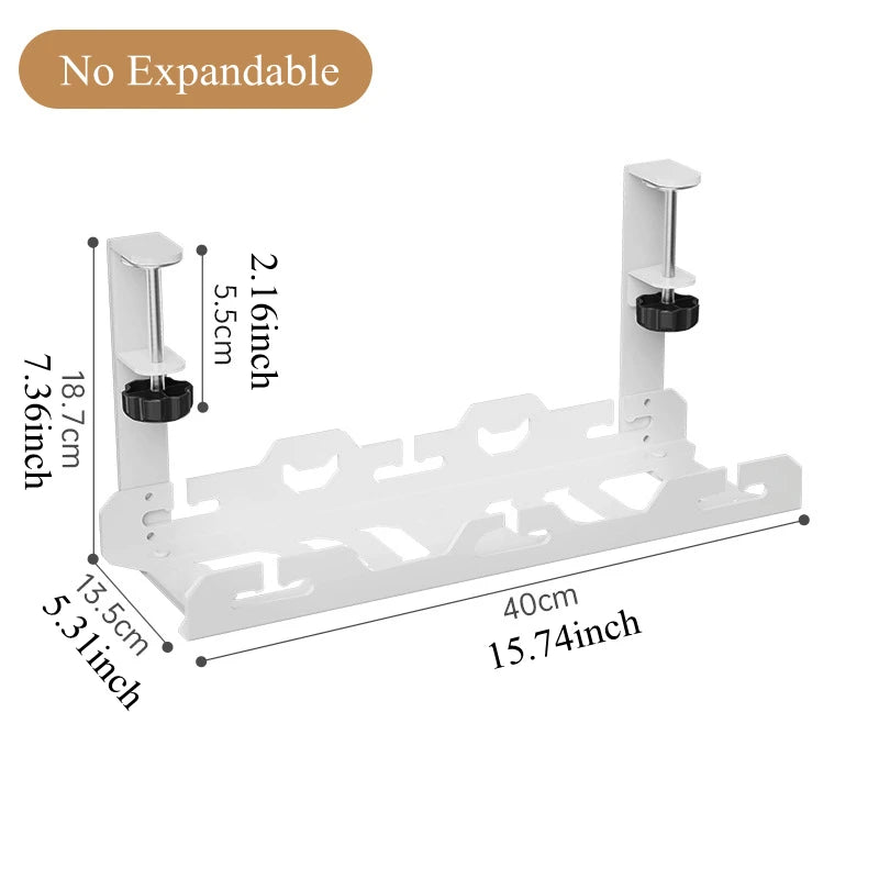 Telescopic Under-Desk Storage Rack – Metal Cable Management Tray for Home and Office, No-Punch Wire Organizer