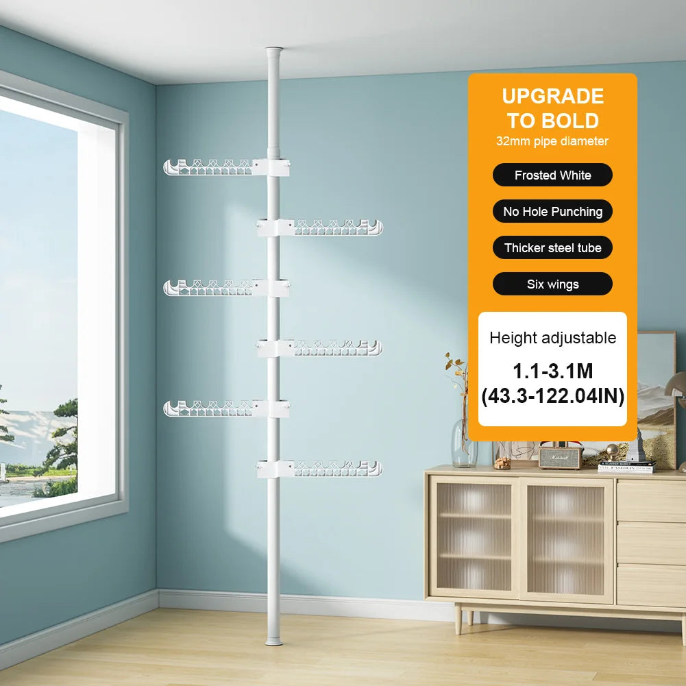 Telescopic 6-Tier Corner Clothes Drying Rack – Standing Laundry Pole for Hanging Clothes