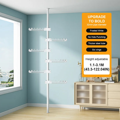 Telescopic 6-Tier Corner Clothes Drying Rack – Standing Laundry Pole for Hanging Clothes