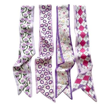 4pcs Silk Satin Scarves for Women – Hair Bands, Neck Ties & Bag Accessories