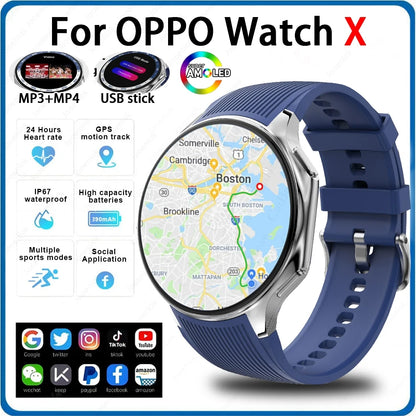 2024 OPPO Watch X Smartwatch — AMOLED 32GB, Waterproof, Bluetooth Call, TWS Music, 3D UI, Video Playback for Men