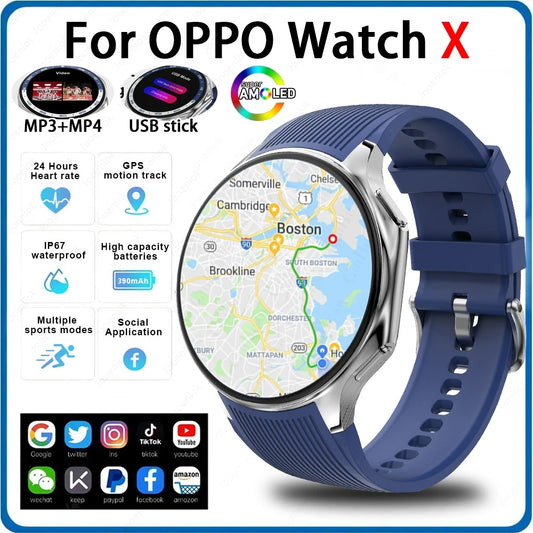 2024 OPPO Watch X Smartwatch — AMOLED 32GB, Waterproof, Bluetooth Call, TWS Music, 3D UI, Video Playback for Men