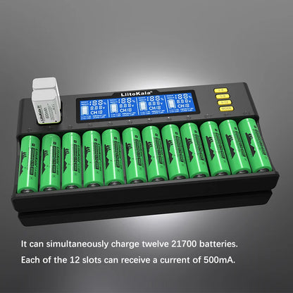 LiitoKala Lii-S12/Lii-S8 Battery Charger – LCD 18650, 21700, 26650, 26700, 20700, 18350, 9V IMR, NiMH/Cd, AA & AAA Rechargeable Batteries
