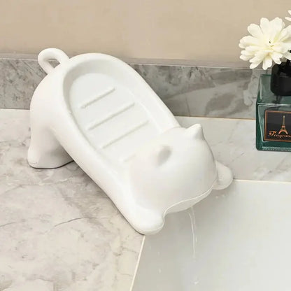 Cute Cartoon Cat Soap Dish - Plastic Draining Holder for Bathroom & Kitchen