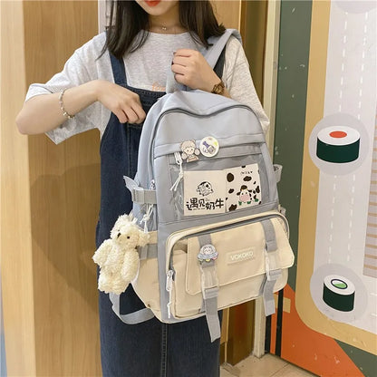 Cute and Functional: Kawaii Women's Waterproof Backpack - School Bag for Teenage Girls, Bookbag Laptop Rucksack, Female Travel Mochila