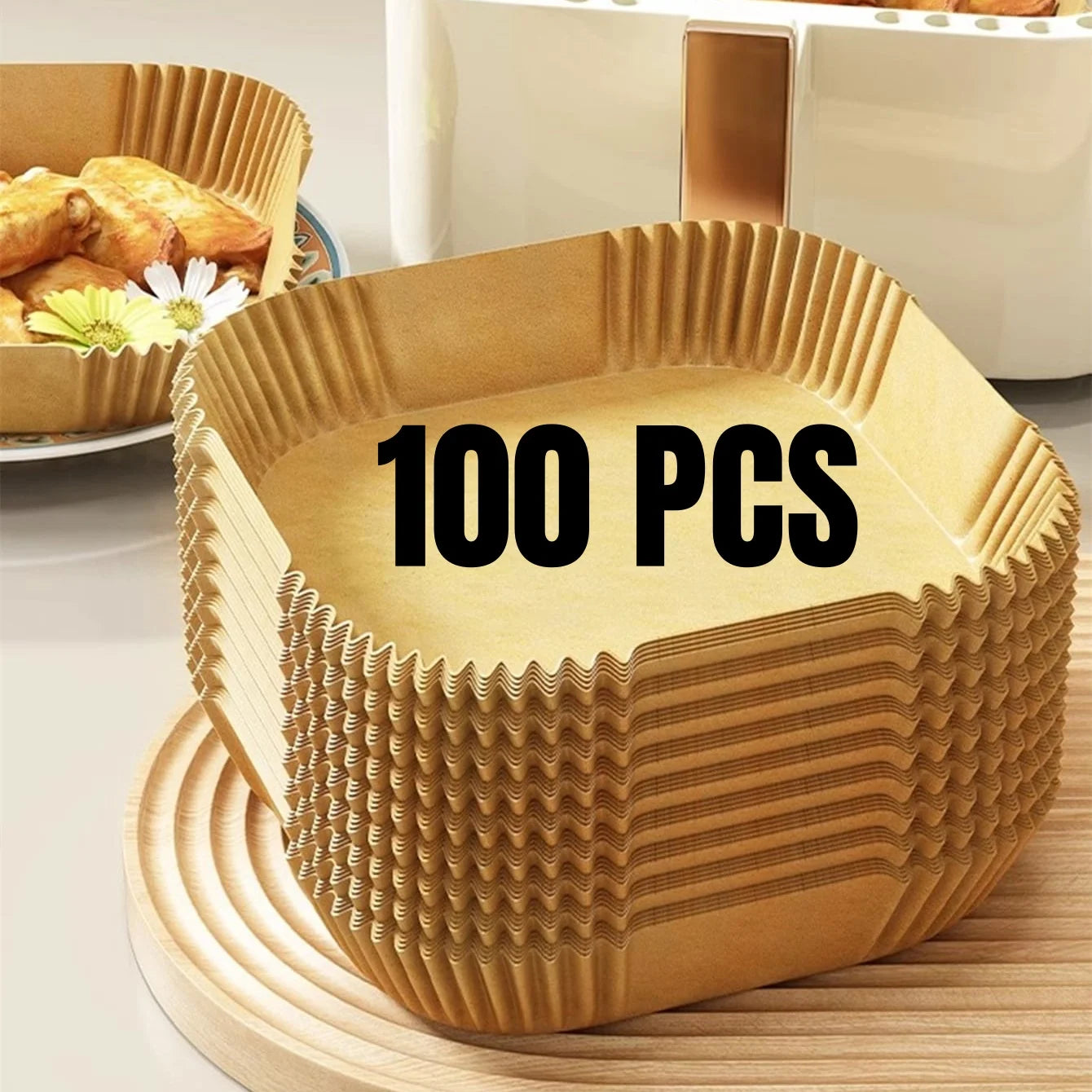 Air Fryer Disposable Paper Liners - Oil Proof, Waterproof Baking Paper in Round, Square & Rectangle for Kitchen & Party Supplies