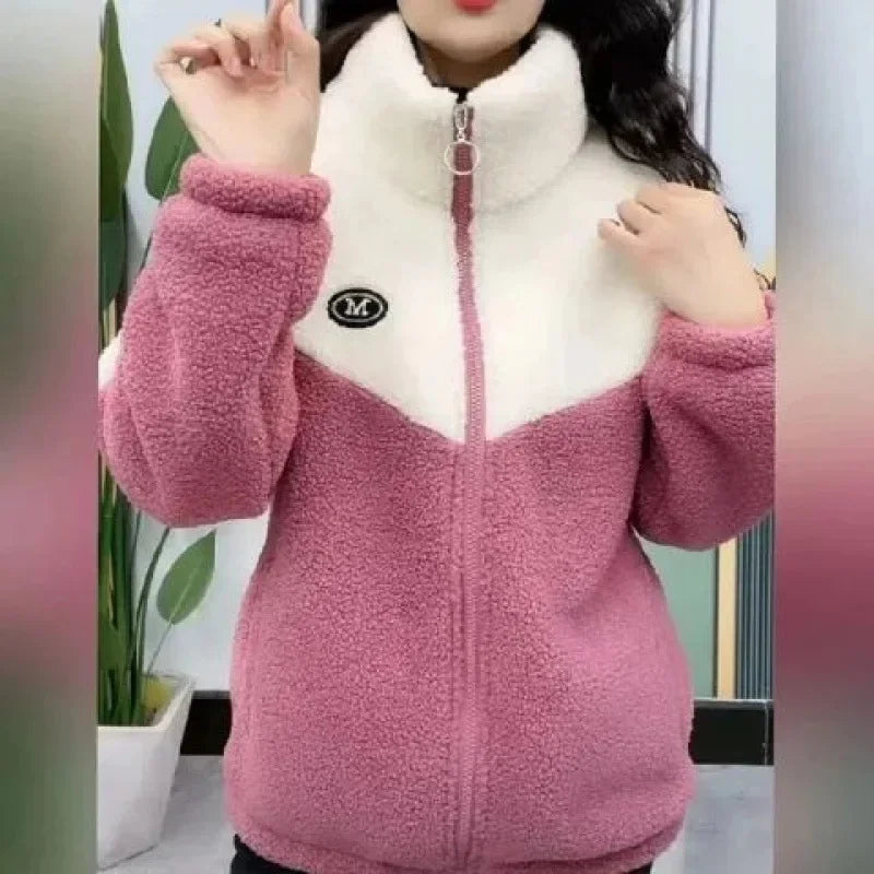 Women’s Thickened Hooded Cotton Jacket – Fleece-Lined Winter Coat, Warm Mommy-Style Outerwear by AE Stock