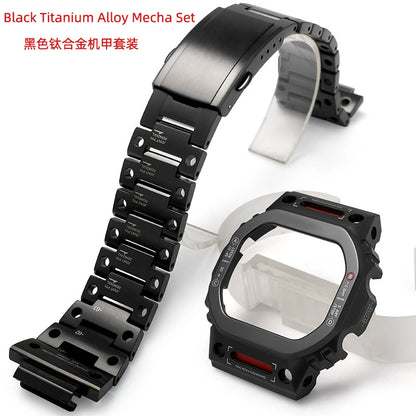 Casio G-SHOCK DW5600 Mod Kit - Stainless Steel Case Bezel & Metal Strap Replacement Set for GW-M5610/GW-B5600