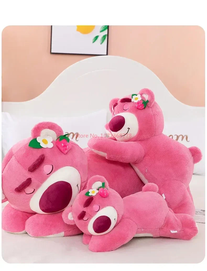 New Disney Kawaii Toy Story Lotso Bear Plush Pillow – Strawberry Sofa Stuffed Toy for Kids & Birthday Gift