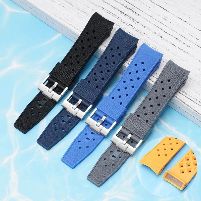 Curved End Strap for Swatch X Blancpain Fifty Fathoms – 22mm Waterproof Liquid Silicone Watch Band for Men & Women