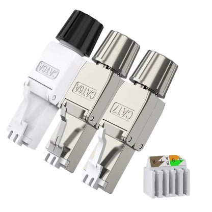 Cat6A/Cat7 RJ45 Connector — UTP/STP Toolless Network Plug | Shielded PoE Ethernet Modular Male Adapter