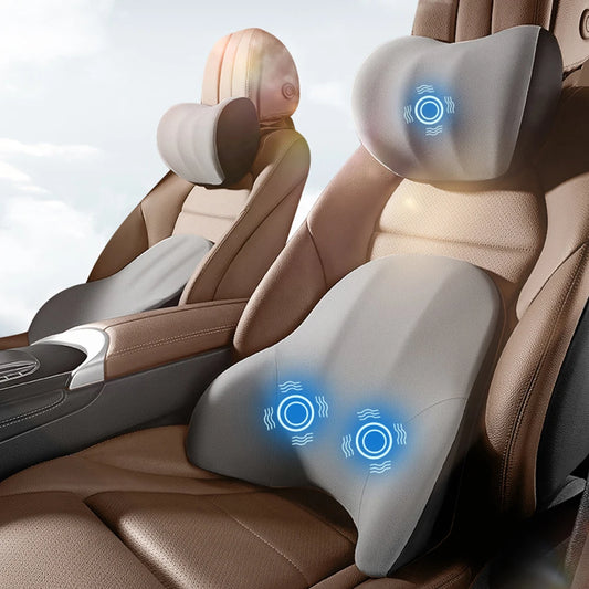 Car Electric Lumbar & Neck Massage Cushion | Single Headrest Vibration Pillow for Seat Support