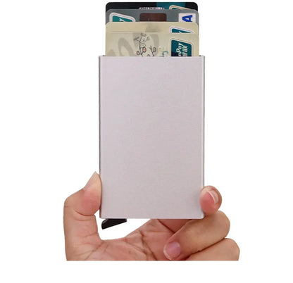 RFID Credit Card Holder Metal Slim Wallet for Men & Women, Pop-Up Minimalist Small Black Purse, Mini Wallet