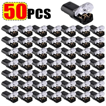 50/1PCS 2-Pin Plug-In Wire Connectors - Double-Wire Locking Buckle LED Cable Terminal Blocks