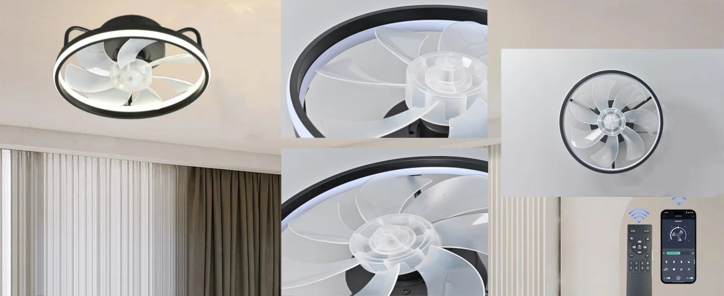 Modern LED Ceiling Fan Light with DC Motor - 6 Speed, Timer, Low Floor Attic Fan, Remote Control Decorative Light