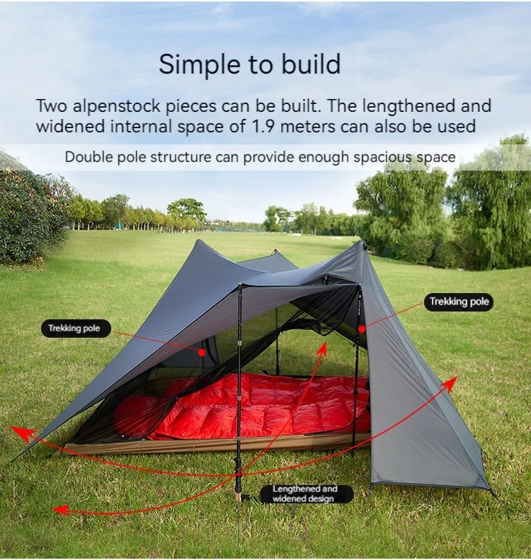 ASTA GEAR Yun Chuan 15D Nylon Ultralight Tent – Double-Sided Silicon-Coated, Rodless Pyramid Design for Camping & Hiking