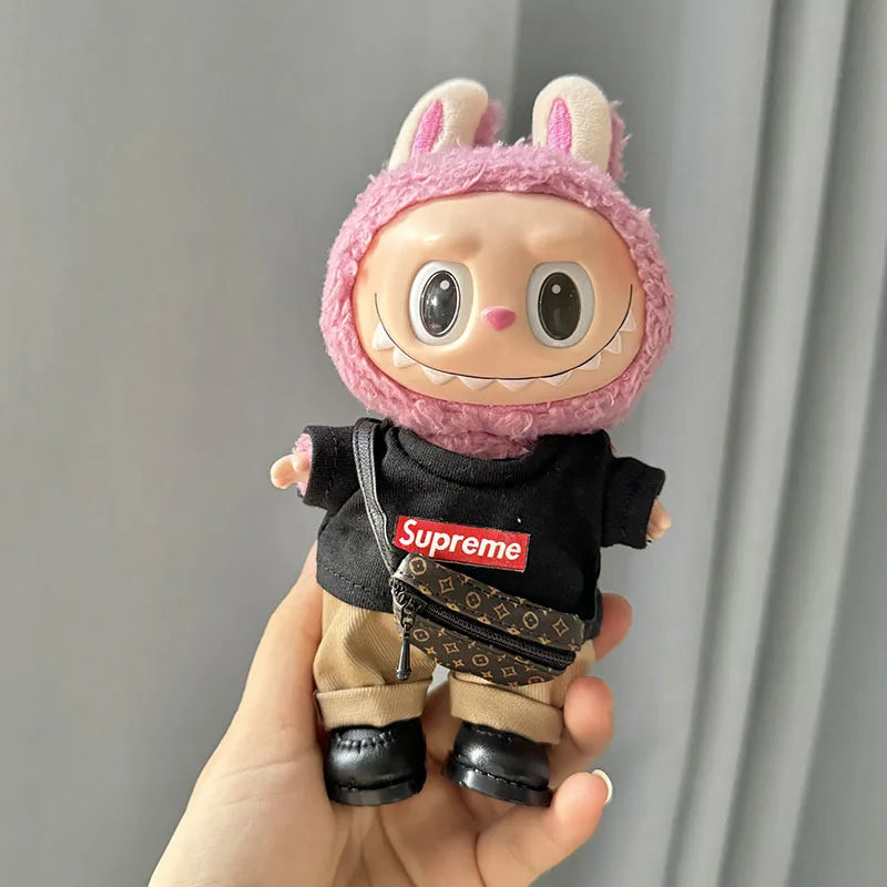 17cm Lovely Labubu Doll Clothes - First & Second Generation Supreme Clothing Set, Multi-Color Outfits