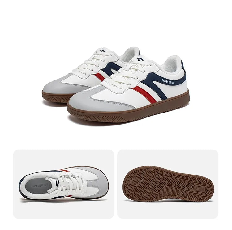 HOBIBEAR Wide-Toe Unisex Sneakers — Faux Leather with Faux Fur Lining, Casual Retro Lace-Up Shoes for Men & Women