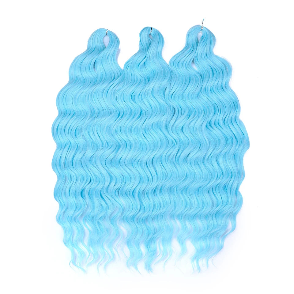 FASHION IDOL 24" Deep Wave Crochet Hair - 3-Piece Synthetic Water Wave Braiding Extensions, Ombre Rainbow Twist Hair