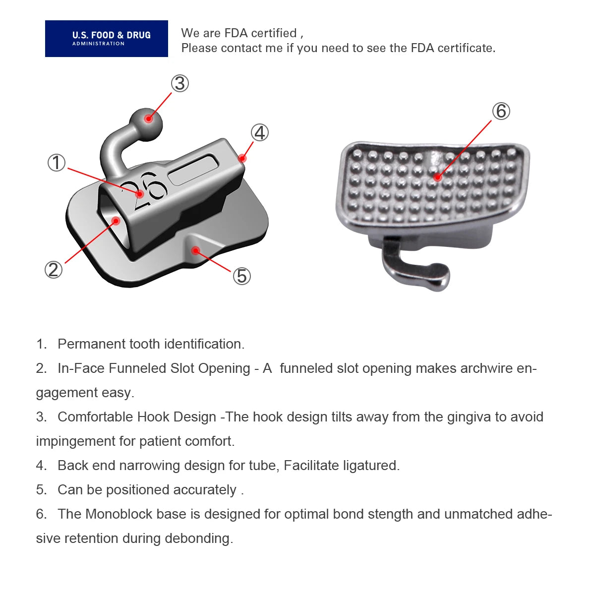 AZDENT 5 Boxes Dental Brackets – Passive Self-Ligating Orthodontic Braces with MIM Monoblock & Buccal Tubes, MBT/Roth 0.022, 345 Hooks