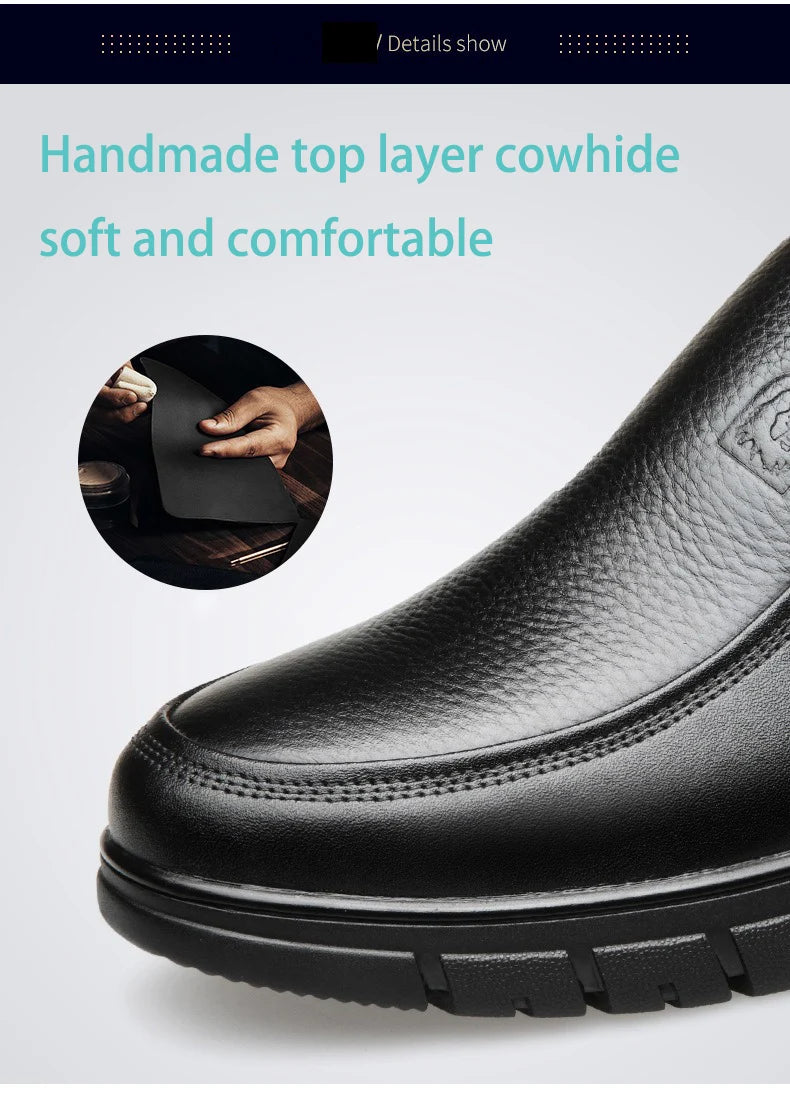 Genuine Leather Casual Shoes for Men – Flat Platform Walking Loafers, Breathable Handmade Outdoor Sneakers
