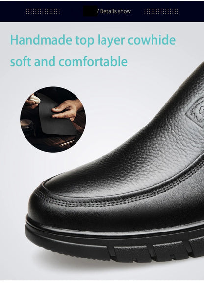 Genuine Leather Casual Shoes for Men – Flat Platform Walking Loafers, Breathable Handmade Outdoor Sneakers