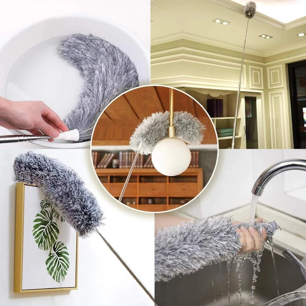 280cm Extendable Microfiber Duster — Telescopic Dust Cleaner Brush for Mites, Gaps & Home Cleaning