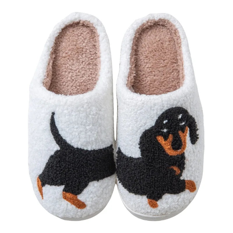 Cartoon Cat & Dachshund Dog Slippers – Indoor Lightweight Cotton Slides for Men & Women, Warm Winter Bedroom Shoes
