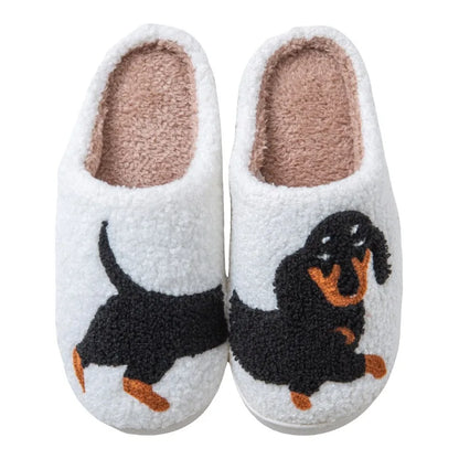 Cartoon Cat & Dachshund Dog Slippers – Indoor Lightweight Cotton Slides for Men & Women, Warm Winter Bedroom Shoes