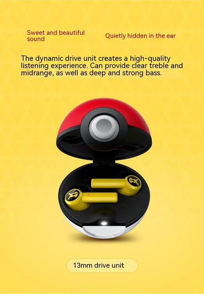 Pokémon Pikachu Wireless Bluetooth 5.0 Earphones – Noise Reduction Sport Headphones with Touch Control & Mic, Universal Gift