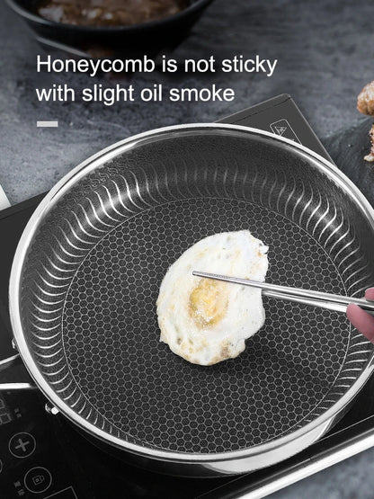 Tri-Ply 316 Stainless Steel Wok Pan with Double-Sided Honeycomb Skillet - Suitable for All Stoves