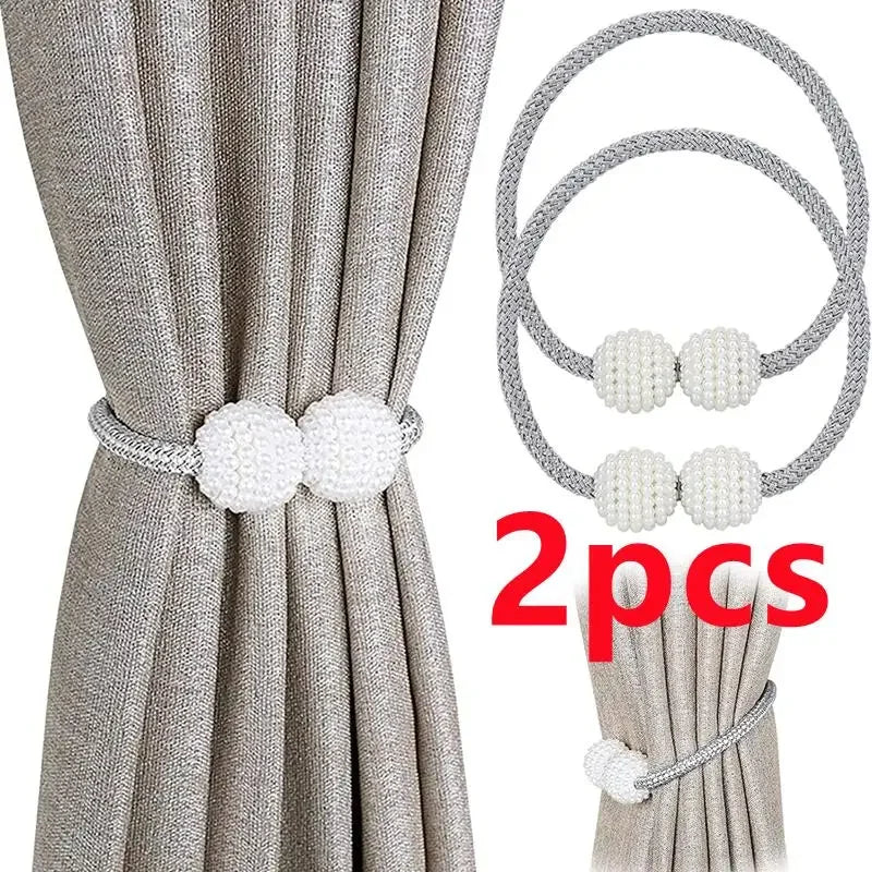 Pearl Magnetic Curtain Tiebacks – Decorative Ball Buckle Clips for Elegant Curtain Holders, 1–2 Pieces