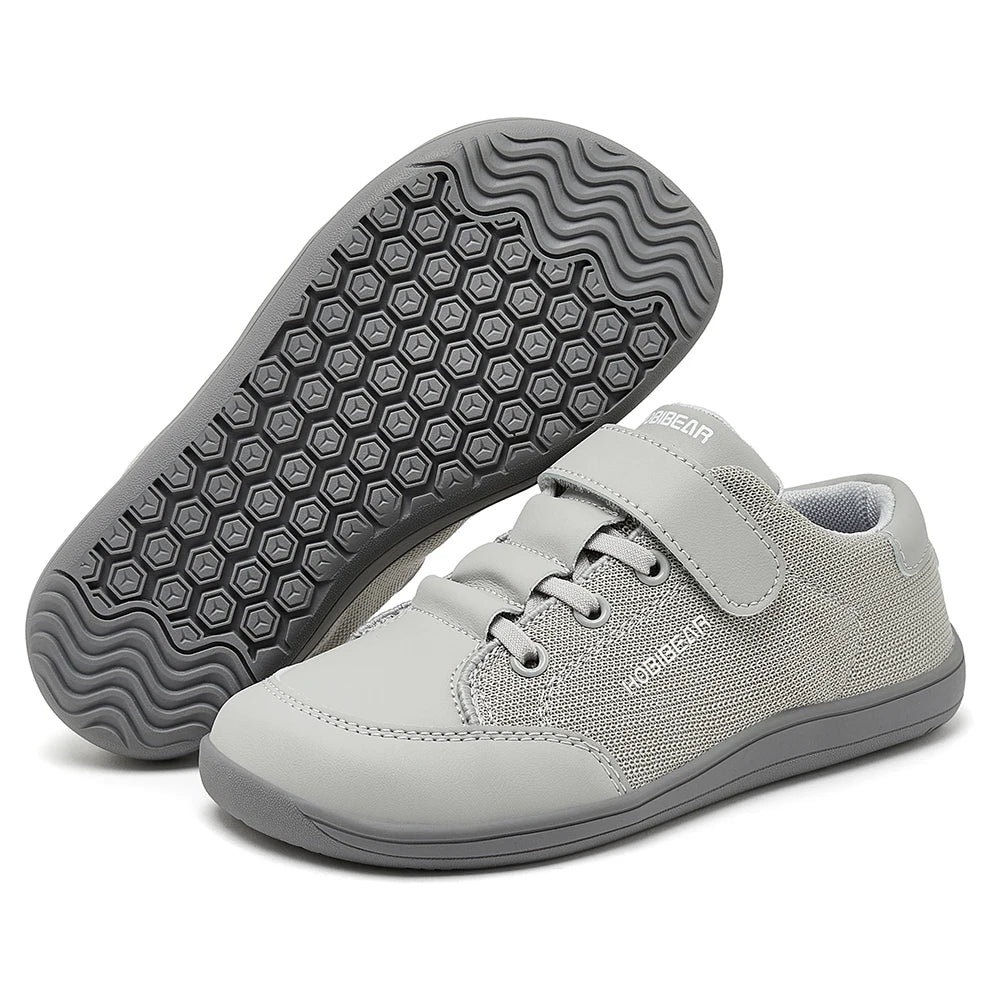 HOBIBEAR Kids Barefoot Shoes – Wide Toe Minimalist Sneakers for Boys & Girls, Lightweight Hook Loop, Mesh & Artificial Leather