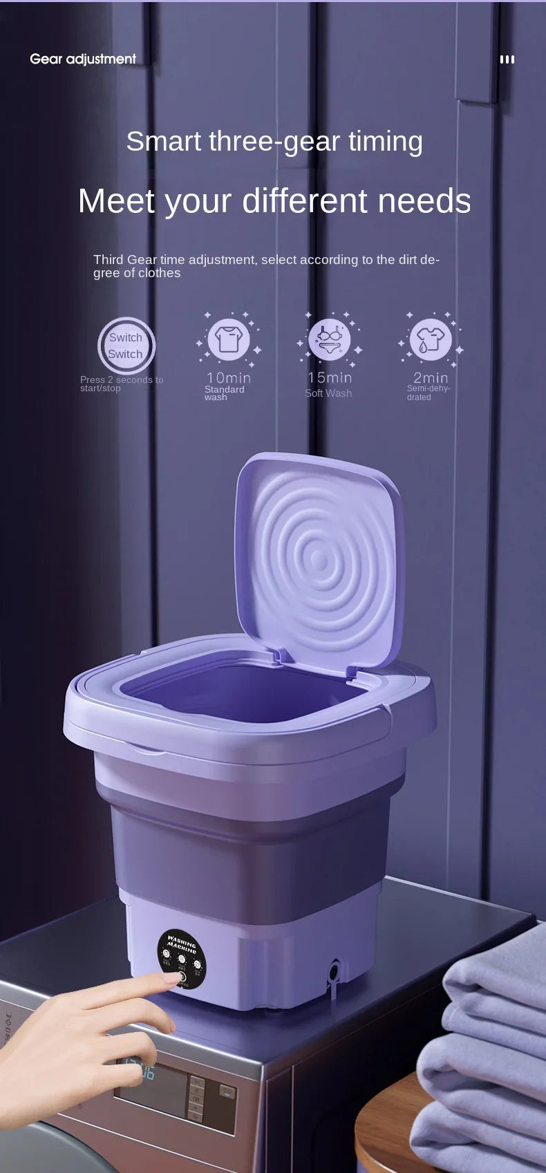 8L Portable Foldable Washing Machine – Mini Washer with Spin Dryer for Socks, Underwear & Panties