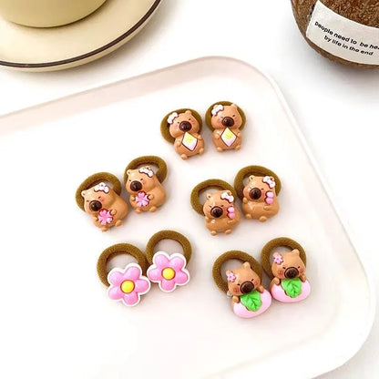 10/20PCS Cute Capybara Hair Ties for Kids - Resin Animal Elastic Hair Bands and Cartoon Hair Accessories for Girls