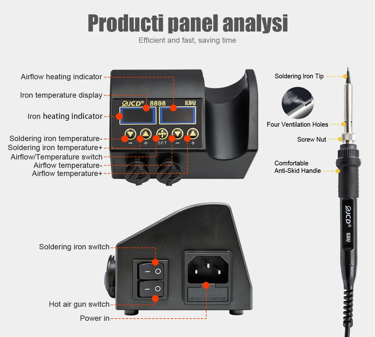 JCD 8898 2-in-1 Soldering Station 750W – Soldering Iron & Hot Air Gun for BGA SMD Phone Repair & Welding