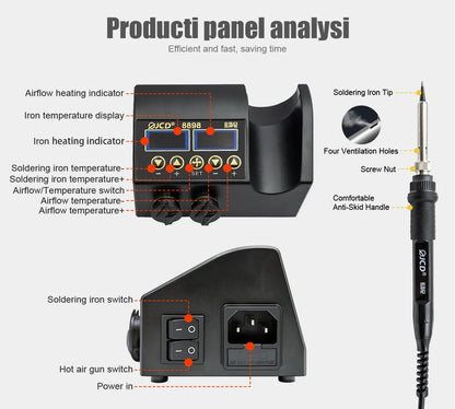 JCD 8898 2-in-1 Soldering Station 750W – Soldering Iron & Hot Air Gun for BGA SMD Phone Repair & Welding