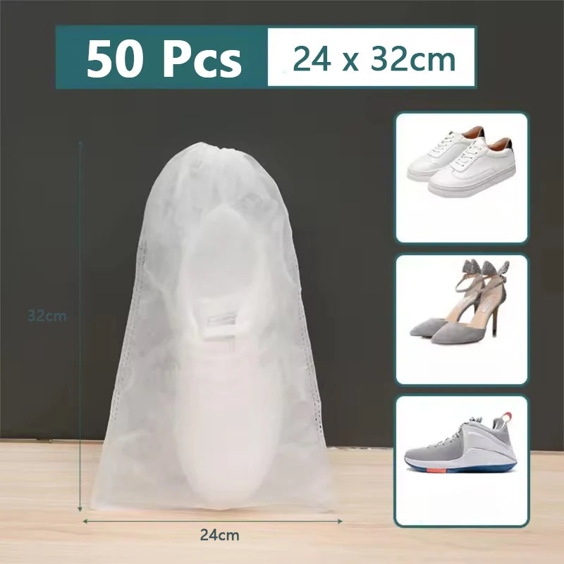 50pcs Breathable Dustproof Storage Bags – Non-Woven Drawstring Clear Shoe Covers & Travel Pouches for Protection & Organization