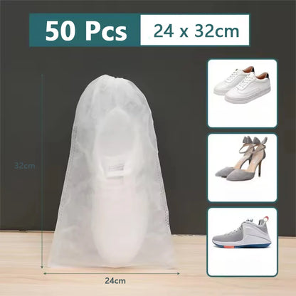 50pcs Breathable Dustproof Storage Bags – Non-Woven Drawstring Clear Shoe Covers & Travel Pouches for Protection & Organization