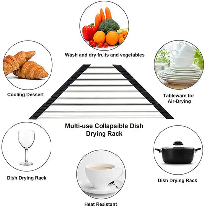 Roll-Up Triangle Dish Drying Rack – Foldable Stainless Steel Kitchen Sink Organizer, Sponge & Rag Holder
