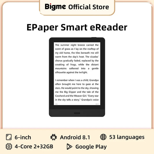 Bigme Read 6″ E-Paper E-Book Reader — Portable Android E-Reader with Google Play & Kindle App Support