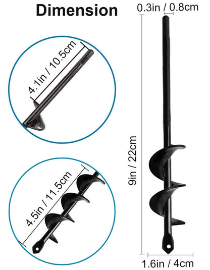 Garden Auger Spiral Drill Bit – 3/8" Hex Drive Soil Digger Tool for Planting Holes and Loose Soil