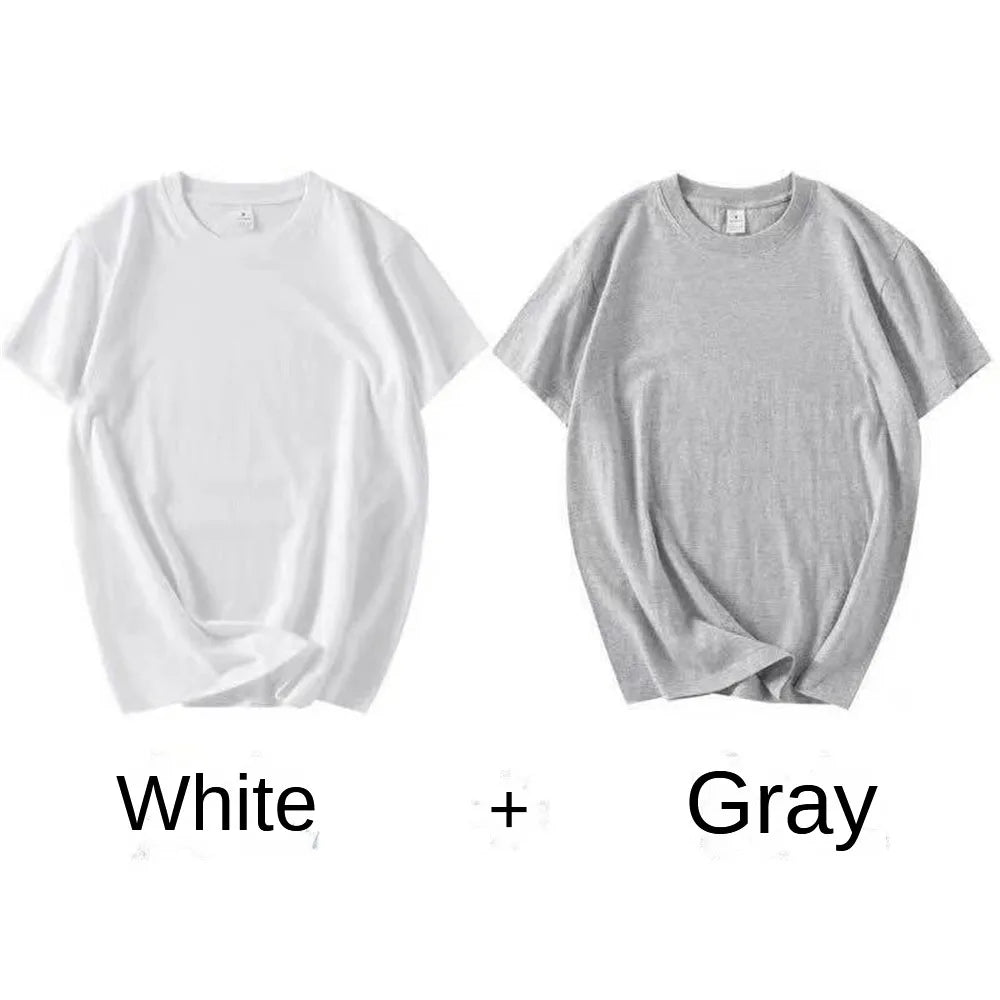 2-Pack Unisex 100% Cotton T-Shirts - Breathable Loose-Fit Short Sleeve Casual Tees