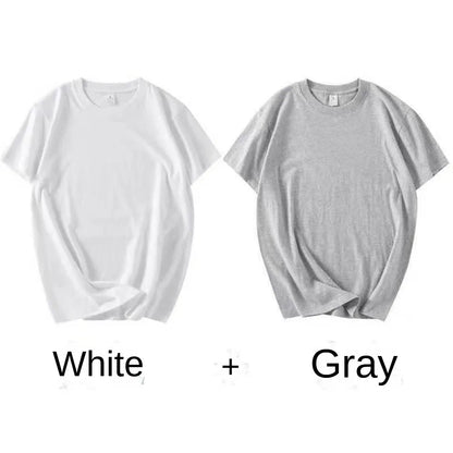 2-Pack Unisex 100% Cotton T-Shirts - Breathable Loose-Fit Short Sleeve Casual Tees