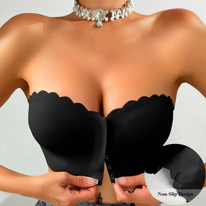 Front-Closure Seamless Bra – Wireless Breathable Comfort Support Bra, Invisible Smooth Underwear for Women Solid Color Gathering Fit
